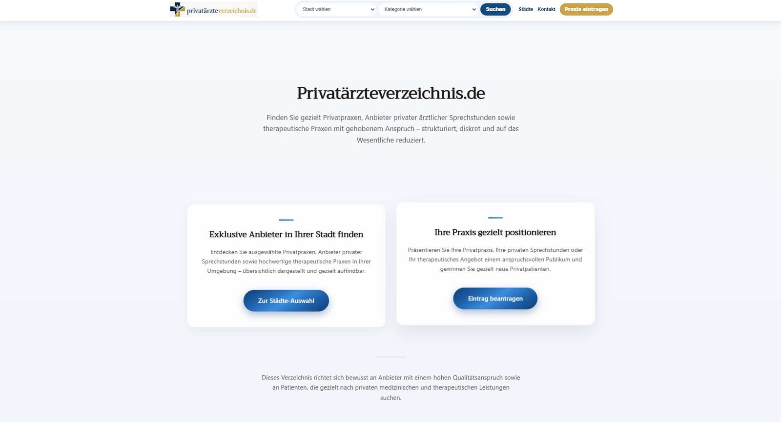 Screenshot der Website Privatärzteverzeichnis.de