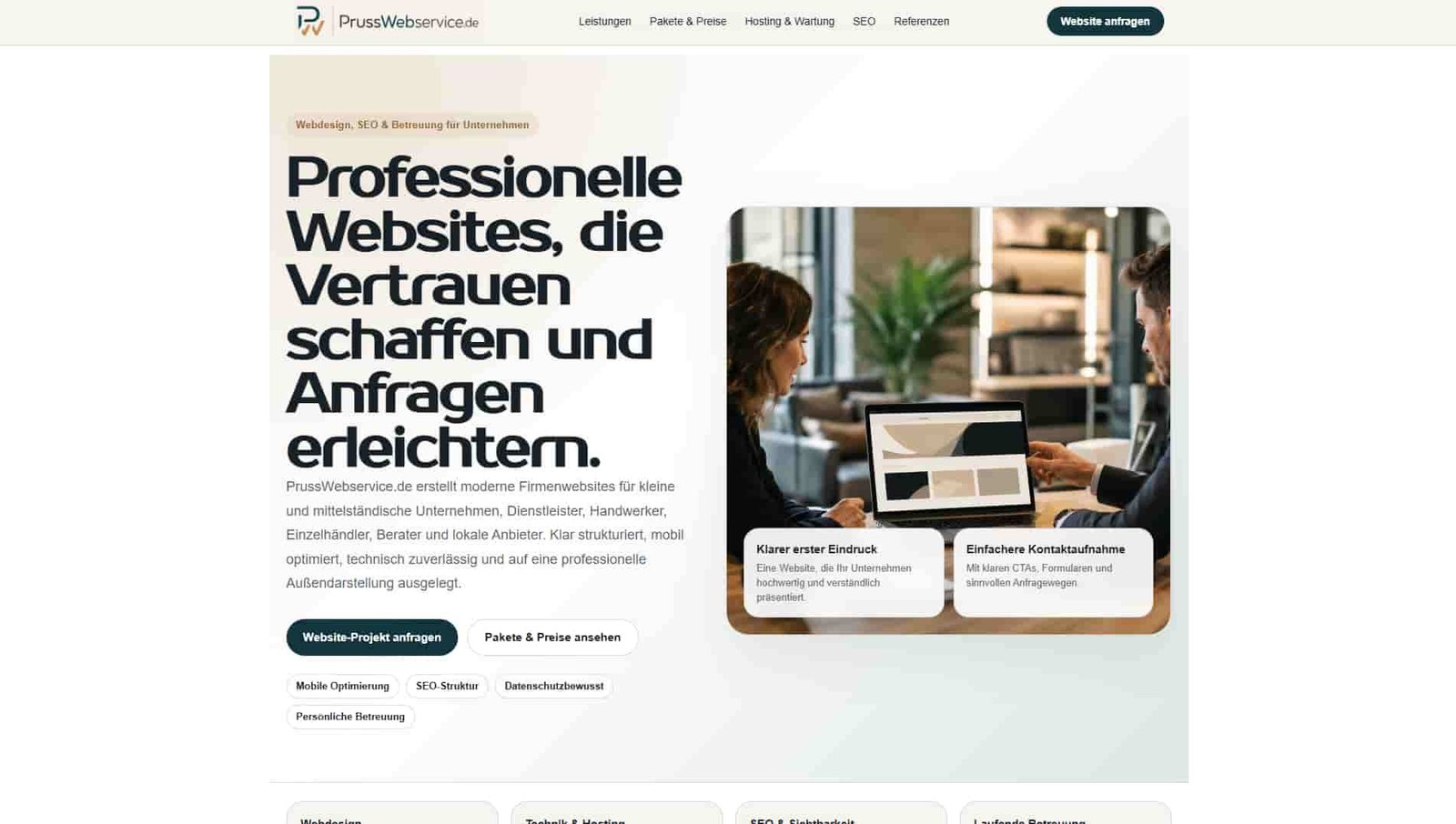 Screenshot der Website PrussWebservice.de