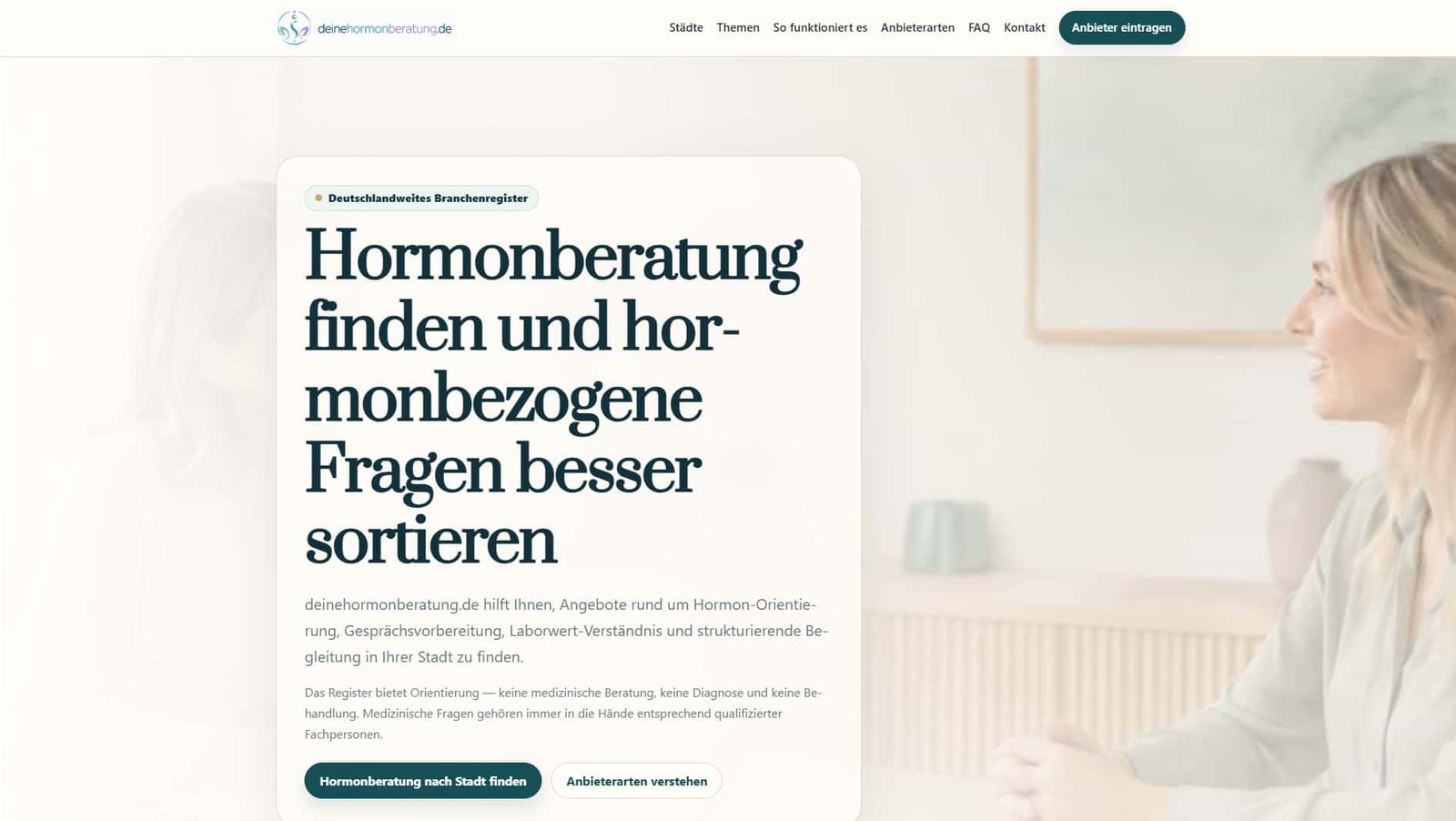 Screenshot der Website DeineHormonberatung.de