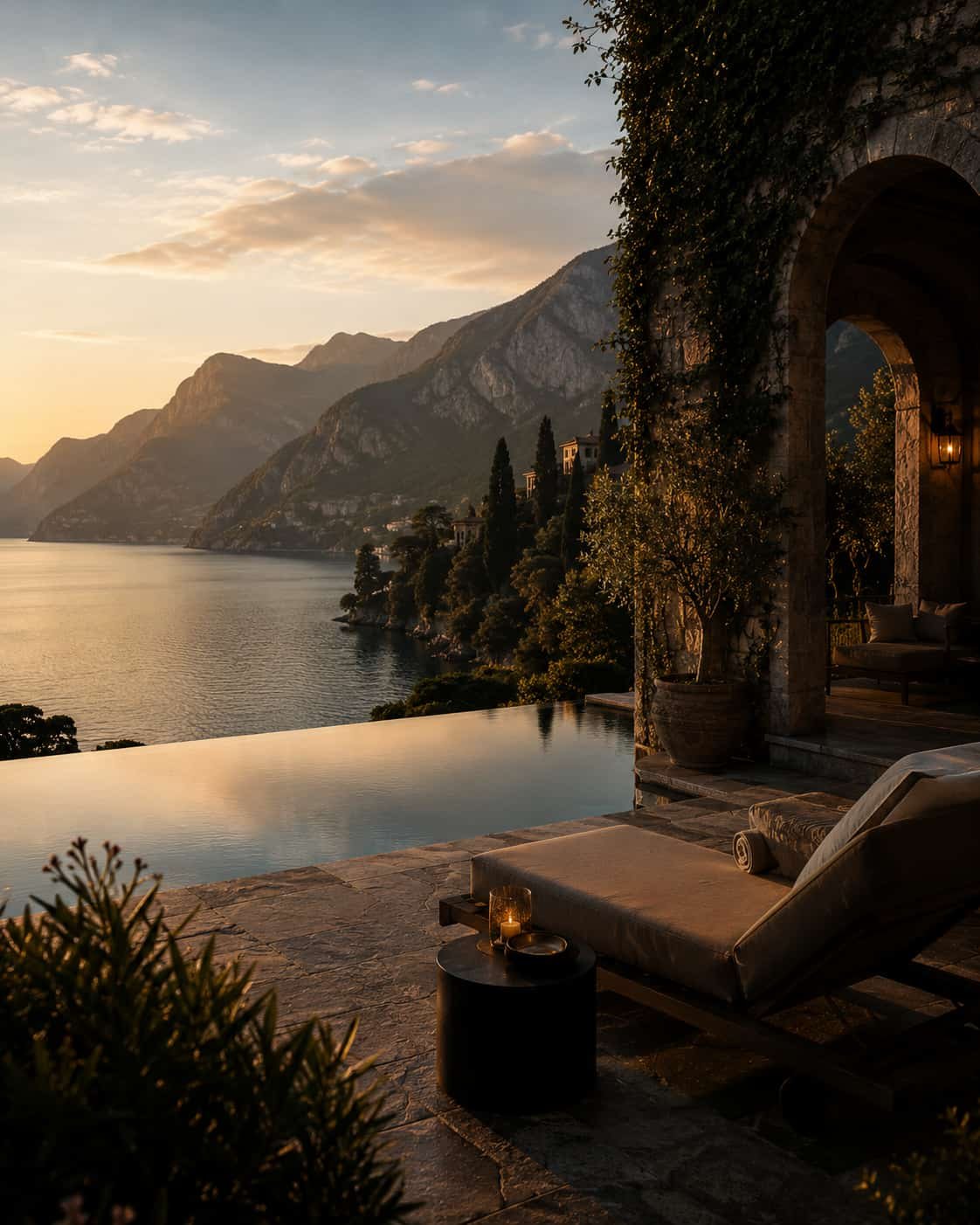 Private Villa mit Terrasse, Infinity-Pool, weiter Landschaft und diskreter Luxus-Atmosphäre.